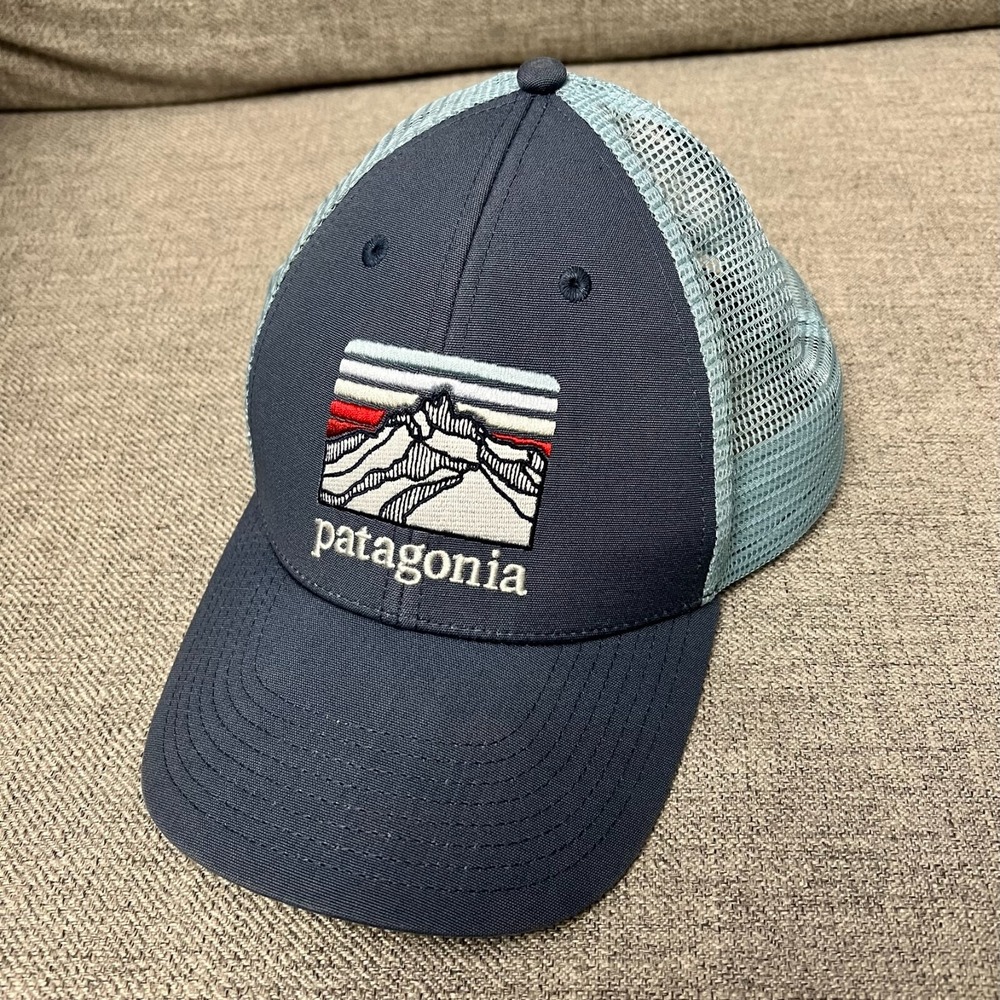 Patagonia Big Logo Patch Trucker Cap Adult Snapback OSFA Mesh Blue Hat Outdoor